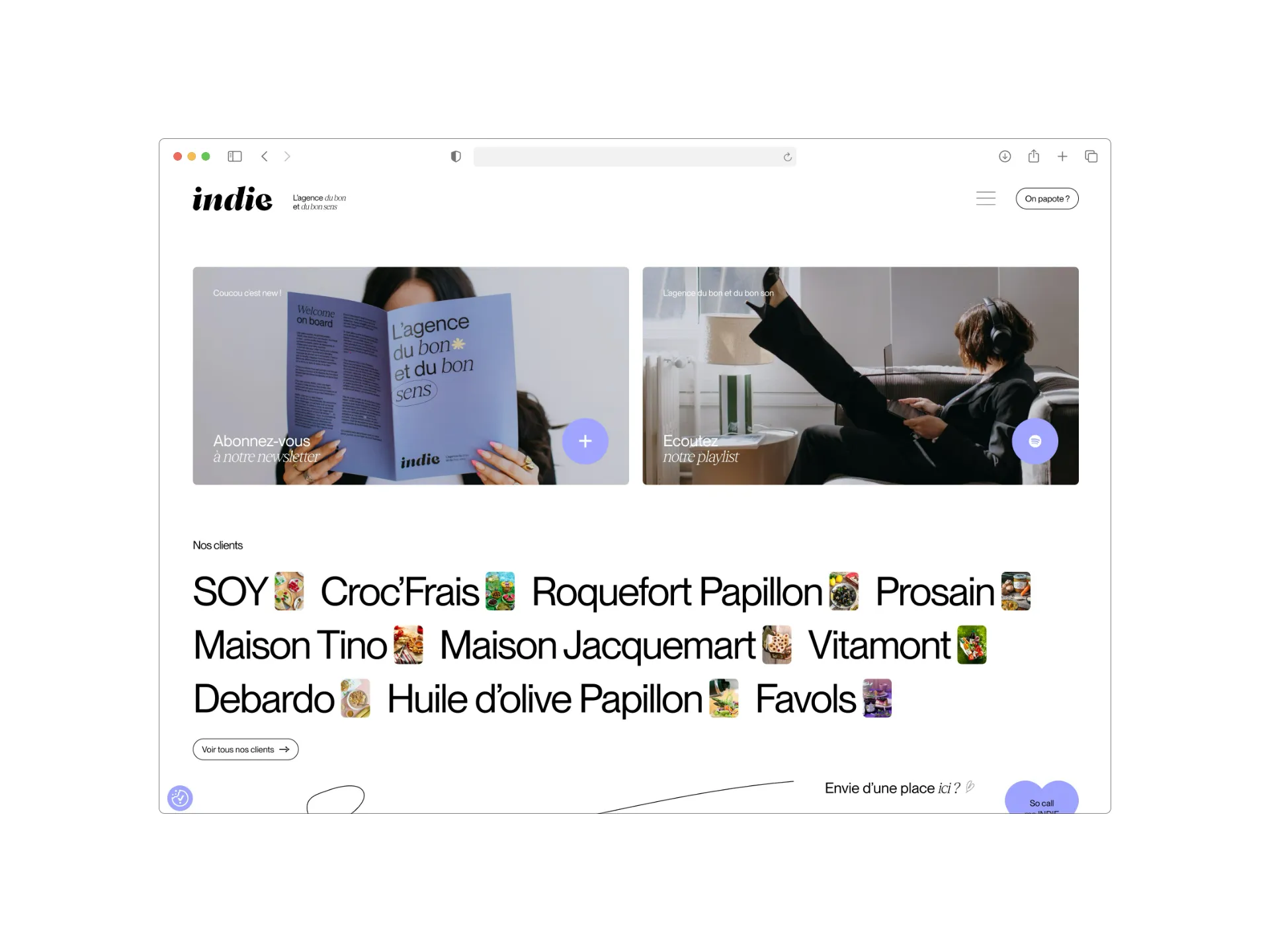 Capture du projet Agence Indie